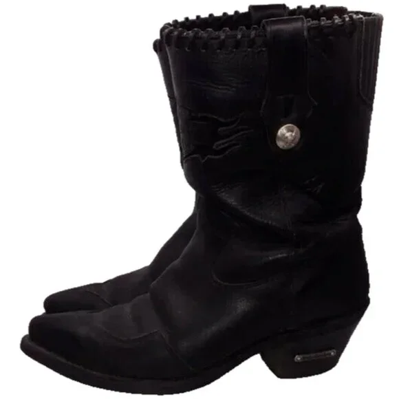 Harley-Davidson Ladies Black Leather Motorcycle Riding Boots Size 8M USA Made - Picture 1 of 16
